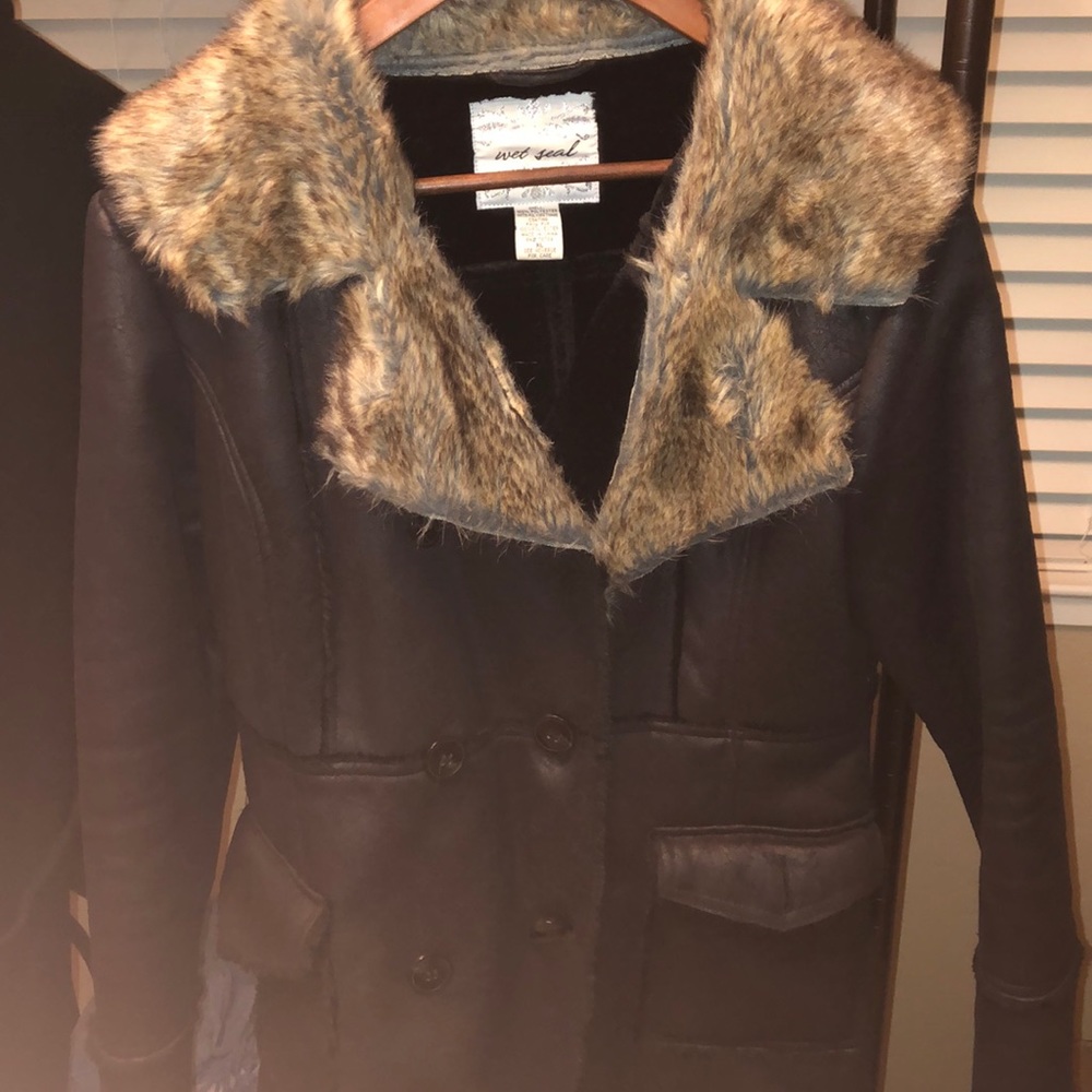 Fur lined faux suede jacket